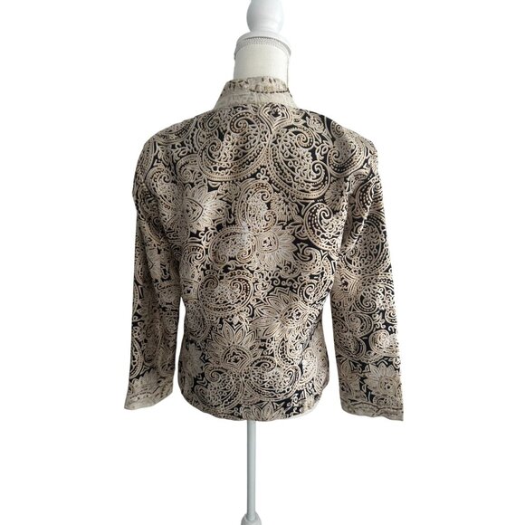 CHICOS 100% Silk Paisley Swirl Beige Jacket Size Chicos 0 US S 4 - Picture 2 of 6